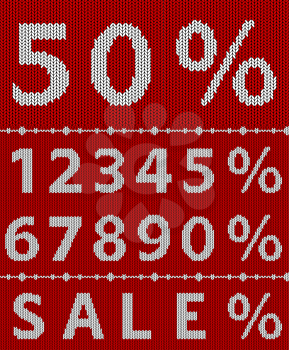 Red and white knitted sale vector template.