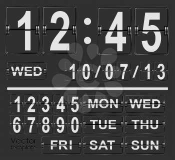 Table flip clock display vector template with time and date.