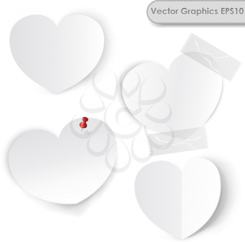 Blank white paper hearts vector template.