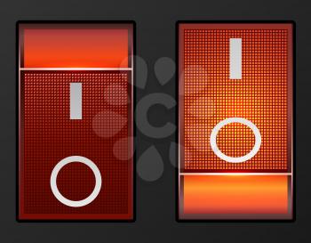 Red light electric switch vector button isolated on white background.