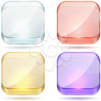 Bright color glass rounded square buttons vector set isolated on white background.