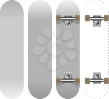 Blank white skateboard template vector illustration isolated on white background.