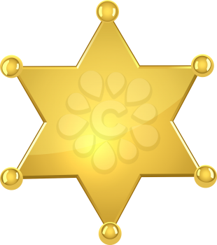 Blank golden sheriff star isolated on white background.