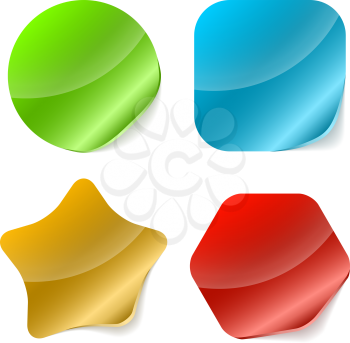 Color rounded blank stickers with curled edge vector illustration.