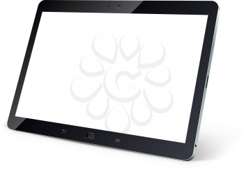 Tablet computer with blank white screen isolated on white background vector illustration.