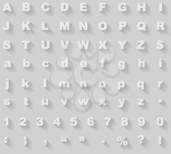 White diagonal long shadow styled alphabet vector template.
