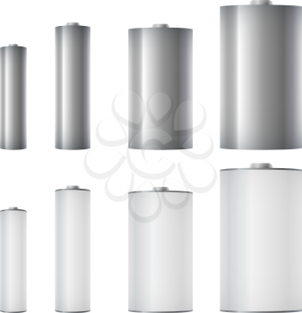 Standard batteries of different sizes vector template.