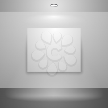 Blank picture on the wall illuminated with spot light vector template.