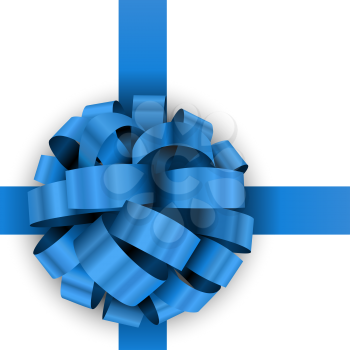 Christmas present blue bow vector template isolated on white background.