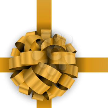 Christmas present yellow bow vector template isolated on white background.