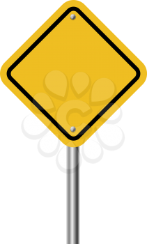 Blank diamond shaped warning yellow sign isolated on white background.