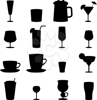 Black and white drink glass icons isolated on white background.