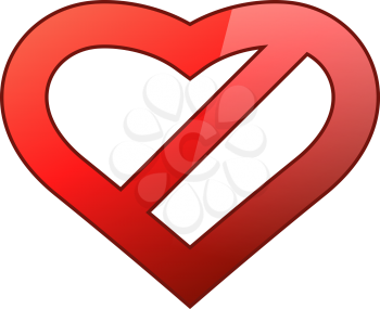 Abstract red heart shaped restriction sign isolated on white background. 