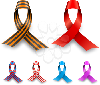 Color awareness ribbon set isolated on white background.