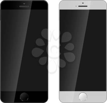 Modern smartphone in black and white color isolated on white background.