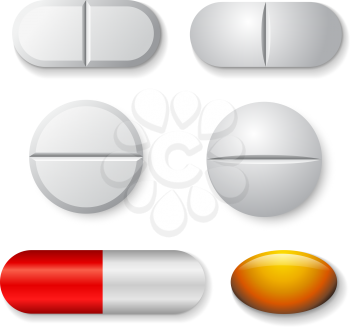 Standard tablets and pills vector set isolated on white background.