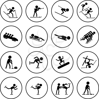 Black and white winter sports vector icons set.