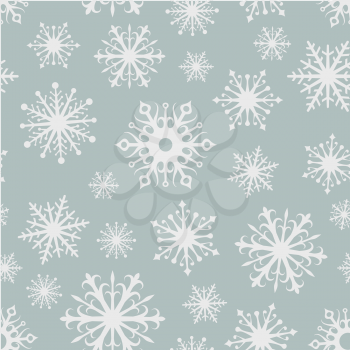 Seamless grey and white snowflakes vector background. 