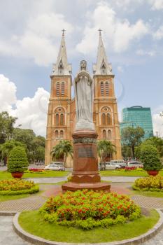 Regina Pacis statue in front of Saigon Notre-Dame Basilica in Ho Chi Minh City, Vietnam.