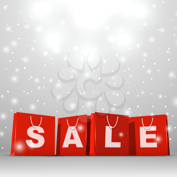 Christmas sale red paper shopping bags vector template.
