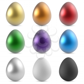 Blank color metallic eggs vector set isolated on white background.