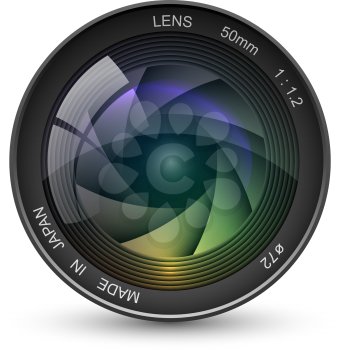 Front view of photo camera lens vector illustration isolated on white background. 