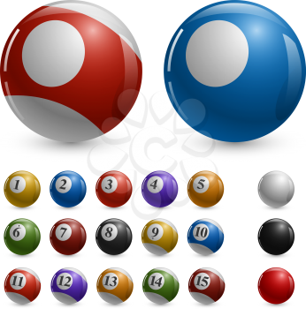 Blank color pool balls vector template with samples.