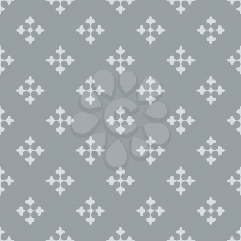 Seamless fleur de lis crosses grey vector background. 
