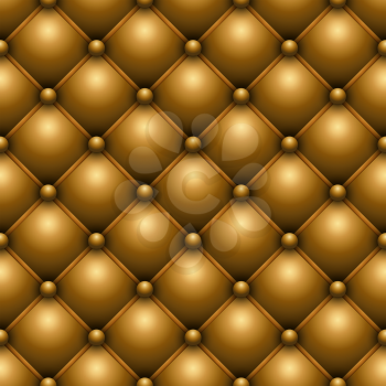 Seamless yellow buttoned leather upholstery vector texture.