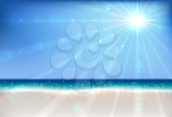 Summer beach bokeh vector background with sun flare.
