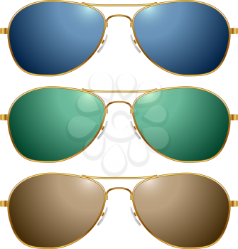 Color sunglasses vector set isolated on white background. 