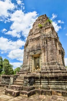 The East Mebon Temple ancient stone structure at Angkor, Cambodia.
