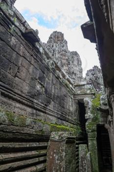 Inside of Bayon temple stone ruins, Seam Reap, Cambodia.
