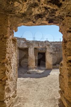 Interior of ancient remains of the Tombs of the Kings at Paphos, Cyprus.