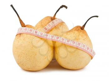 Royalty Free Photo of a Tape Measure Wrapped around Three Pears