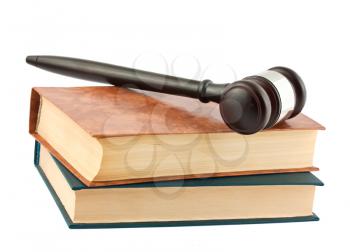 Royalty Free Photo of a Pile of Hardcover Books and a Wooden Gavel