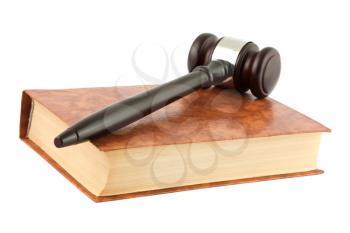 Royalty Free Photo of a Single Hardcover Book and a Wooden Gavel