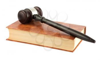 Royalty Free Photo of a Hardcover Book and a Wooden Gavel