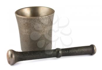 Royalty Free Photo of a Vintage Iron Mortar with Pestle