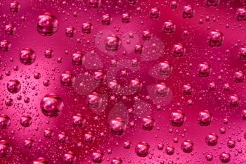 Royalty Free Photo of a Closeup View of Water Drops on a Pink Colored Background