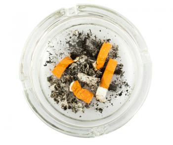 Royalty Free Photo of a Top View of an Ashtray with Cigarette Butts