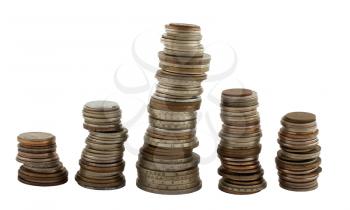 Royalty Free Photo of Five Columns of Old Coins