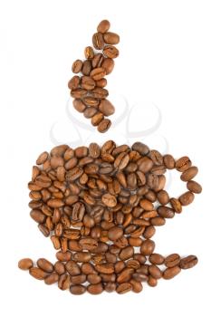Royalty Free Photo of an Arrangement of Coffee Beans in the Shape of a Coffee Cup