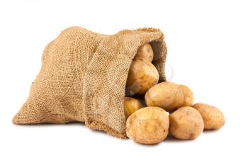 Royalty Free Photo of an Overfilled Burlap Sack of Potatoes
