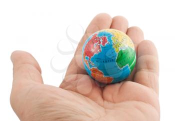 Royalty Free Photo of a Small Globe in the Palm of a Hand