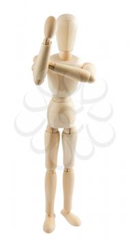 Royalty Free Photo of a Wooden Mannequin Showing an Obscene Gesture