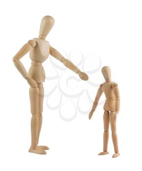 Royalty Free Photo of Wooden Mannequin Parent Scolding a Mannequin Child