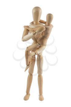 Royalty Free Photo of a Wooden Mannequin Parent Holding a Child