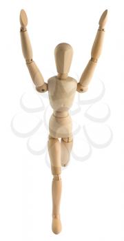 Royalty Free Photo of a Wooden Mannequin Raising its Arms while Running