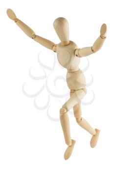 Royalty Free Photo of a Wooden Mannequin Raising its Arms Up while Running